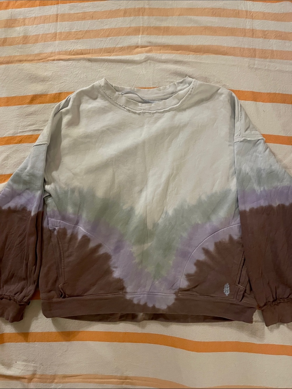 Free People Tie-Dye Pullover Sweatshirt in Cream, Aqua, Lavender & Brown